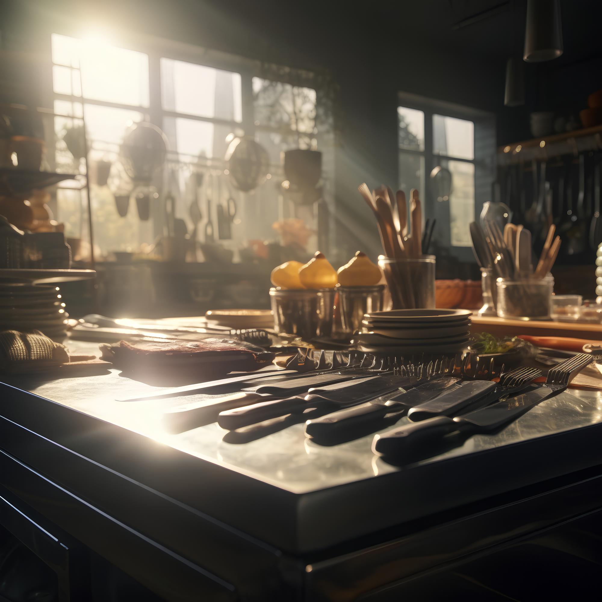 Intimate kitchen studio with tools and ingredients